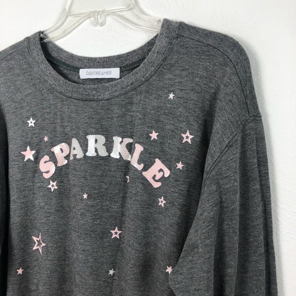Daydreamer Sparkle Crew Pullover Gray Sweatshirt - Picture 3 of 6